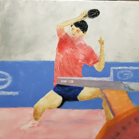 Joueur de ping pong en pleine action